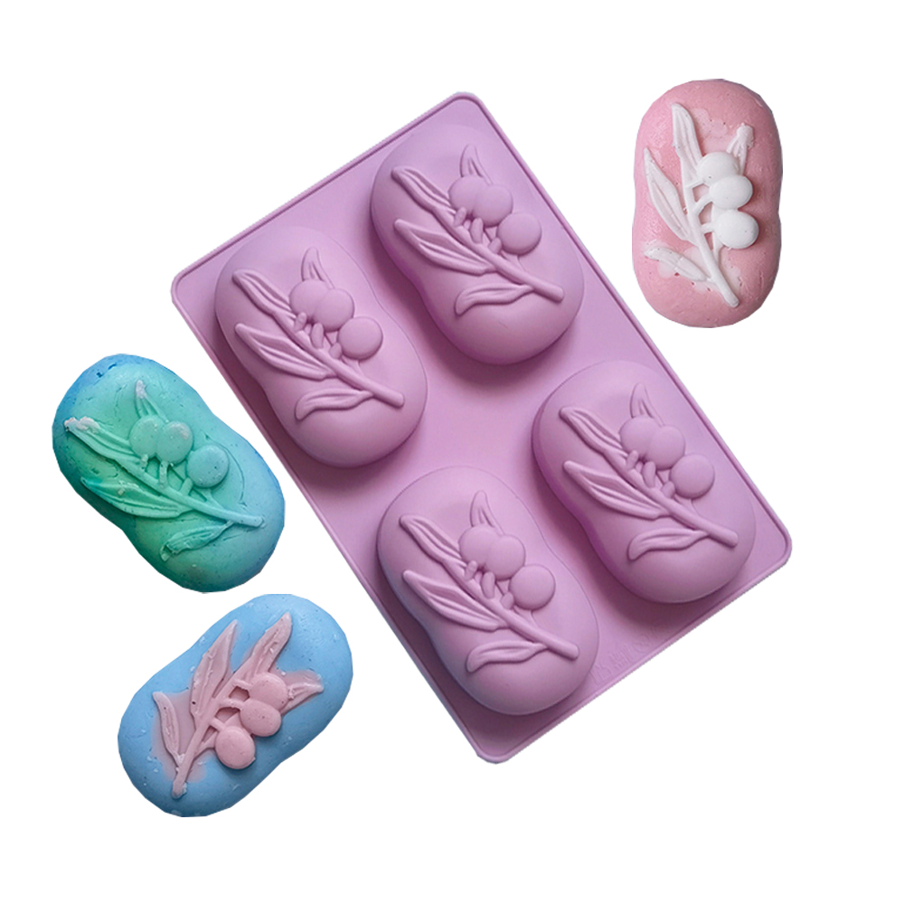 Xmas Candle Making - 4 Cavities Oval Olive Tree Silicone