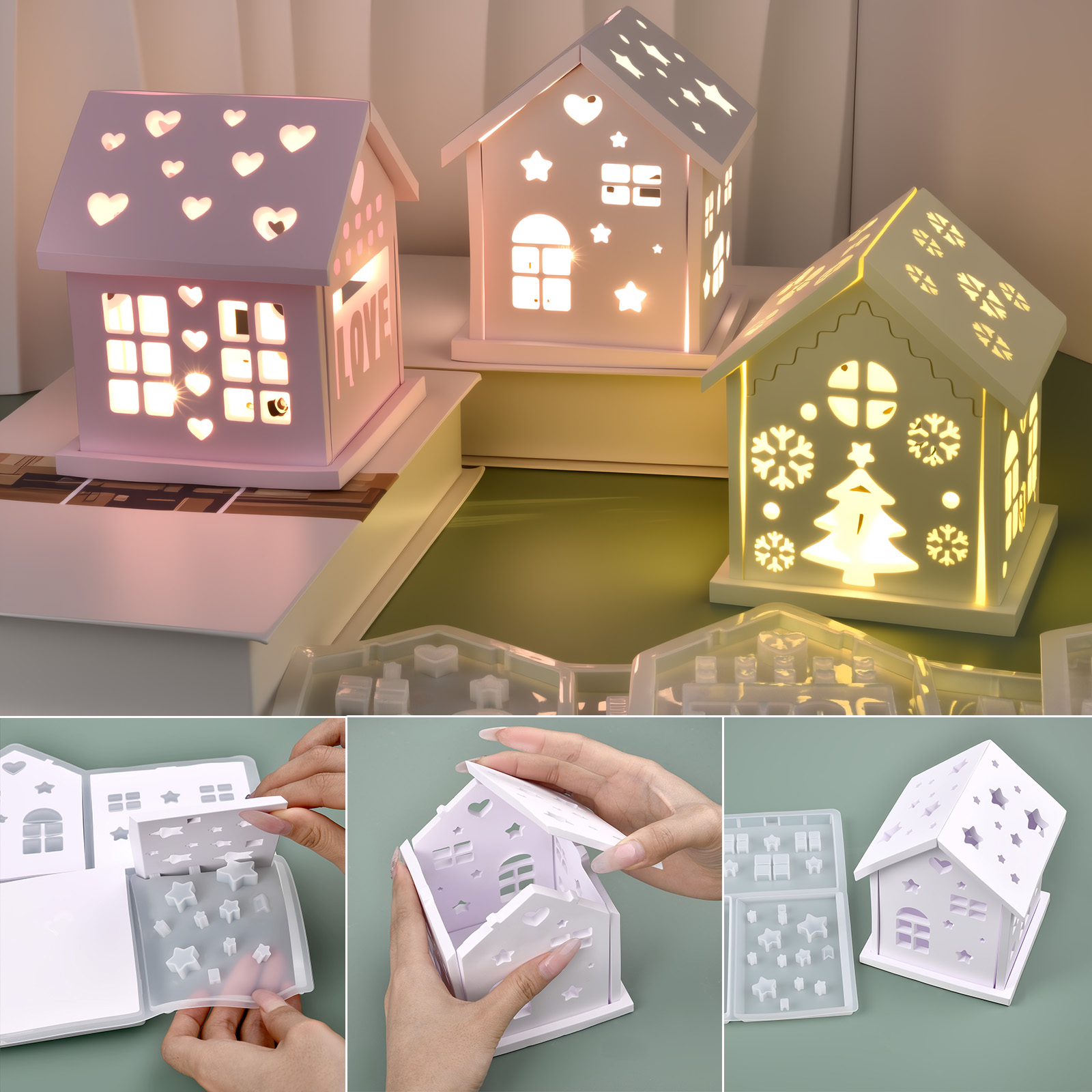 Xmas Candle Making - 3D House Silicone Mold DIY Christmas